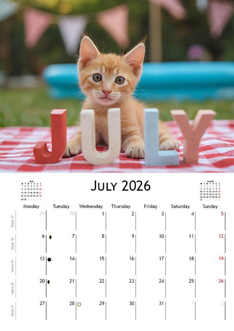 2026 Kitten Calendar | ENGLISH | DOWNLOADABLE PDF | Adorable Kittens. Perfect gift for kitten lovers