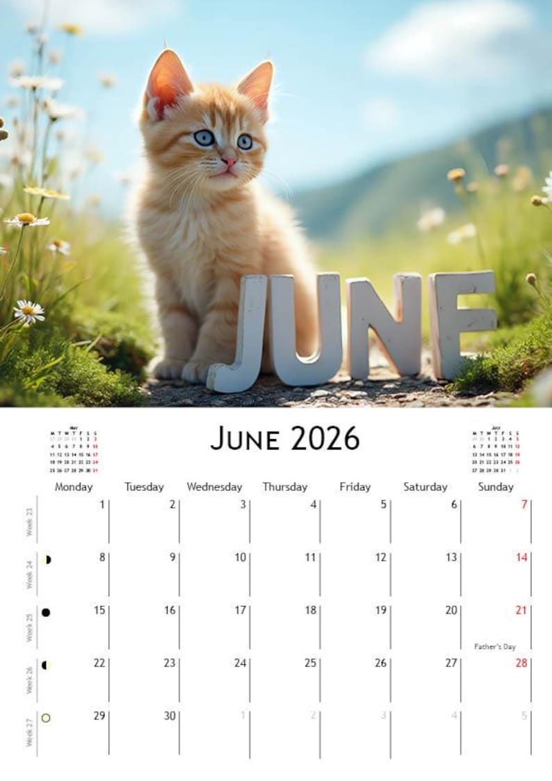 2026 Kitten Calendar | ENGLISH | DOWNLOADABLE PDF | Adorable Kittens. Perfect gift for kitten lovers