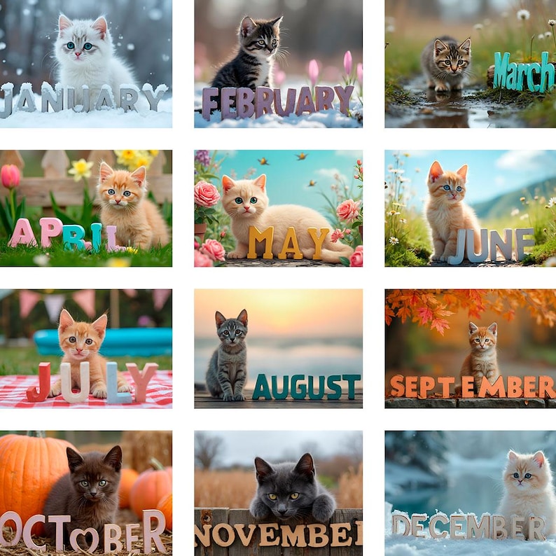 2026 Kitten Calendar | ENGLISH | DOWNLOADABLE PDF | Adorable Kittens. Perfect gift for kitten lovers