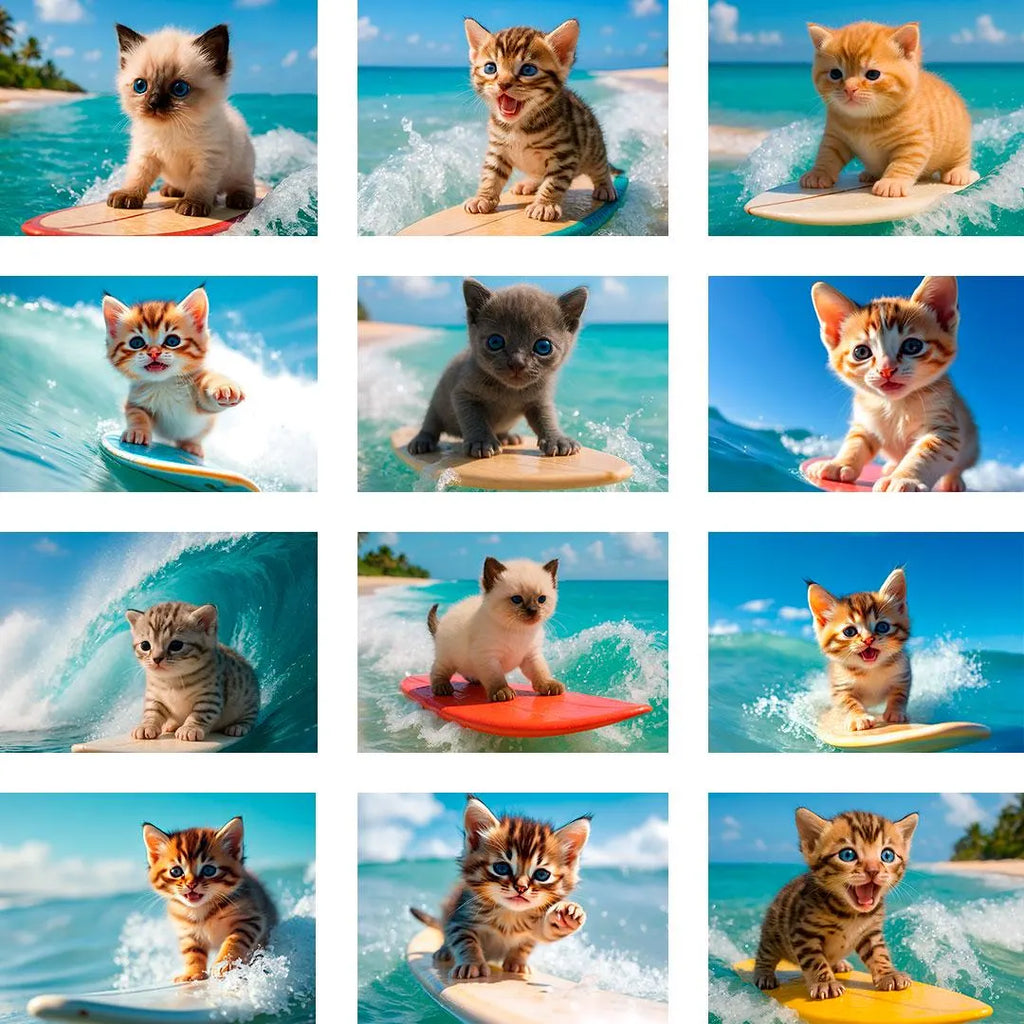 Surfer Kittens Calendar 2026 | SPANISH | DOWNLOADABLE PDF | Printable digital calendar with cat theme