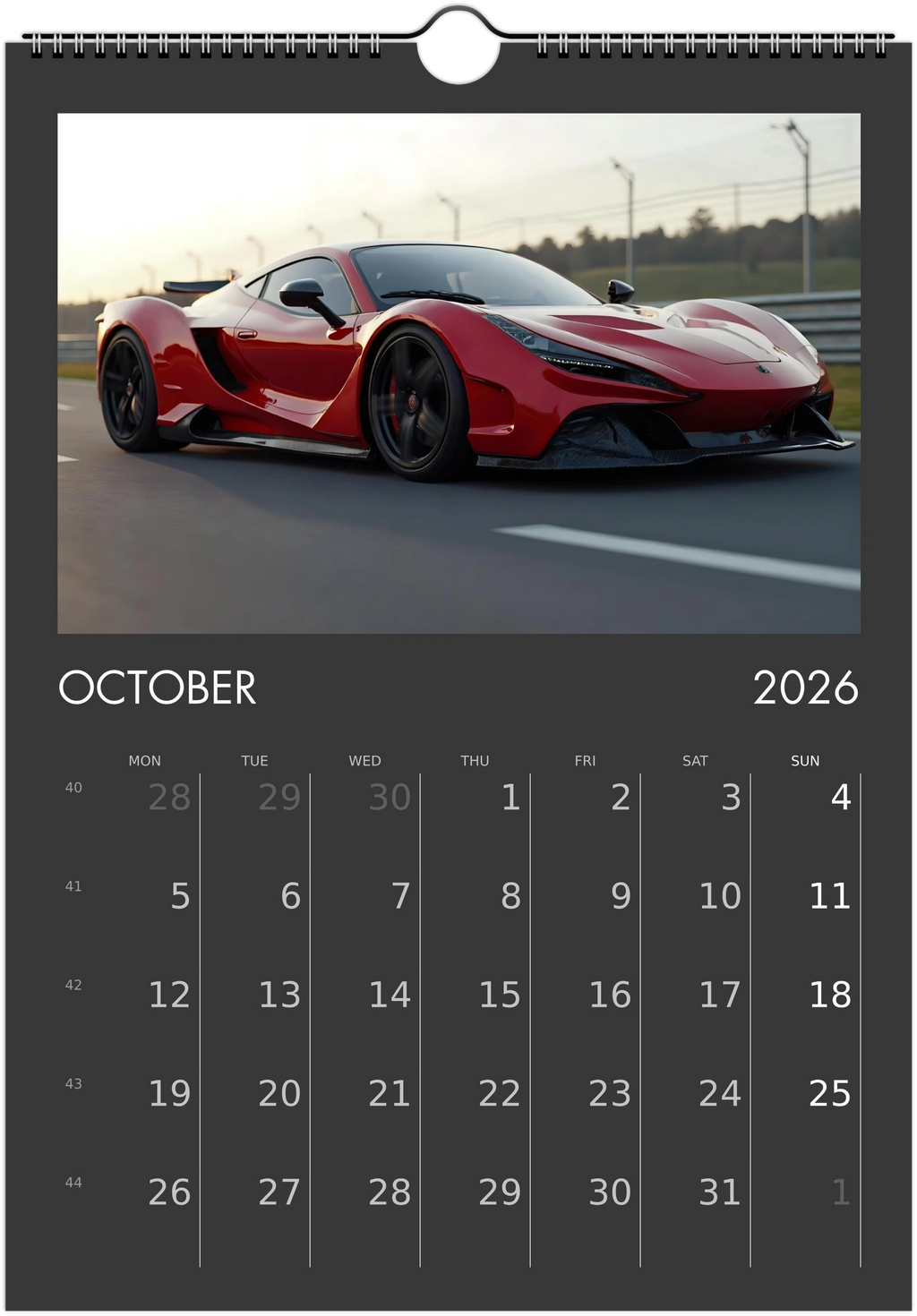 2026 Calendar | ENGLISH | Ultra Racing Sports Cars. Futuristic Sports Vehicles Racing Car for Speed Lovers