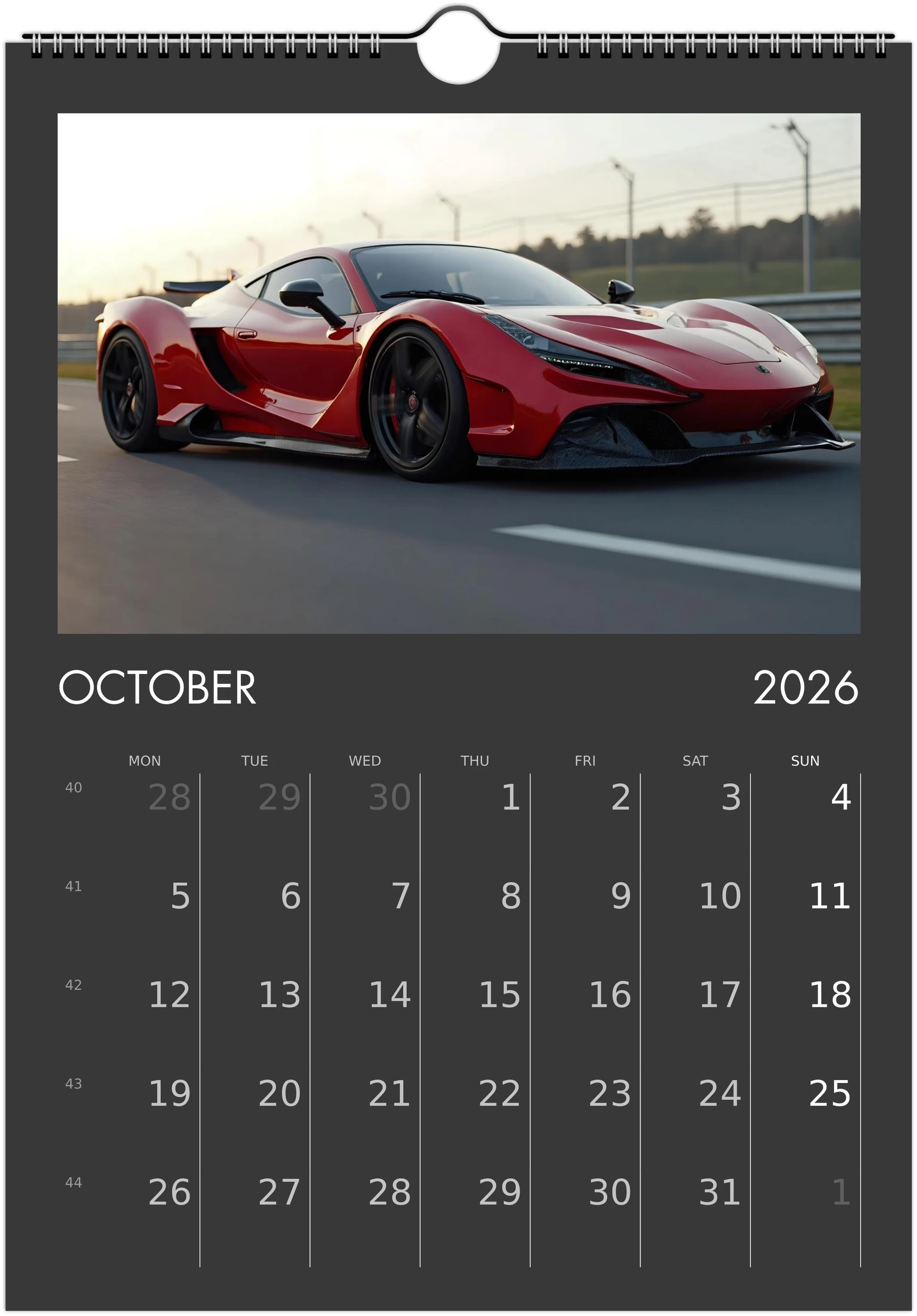 2026 Calendar | ENGLISH | Ultra Racing Sports Cars. Futuristic Sports Vehicles Racing Car for Speed Lovers