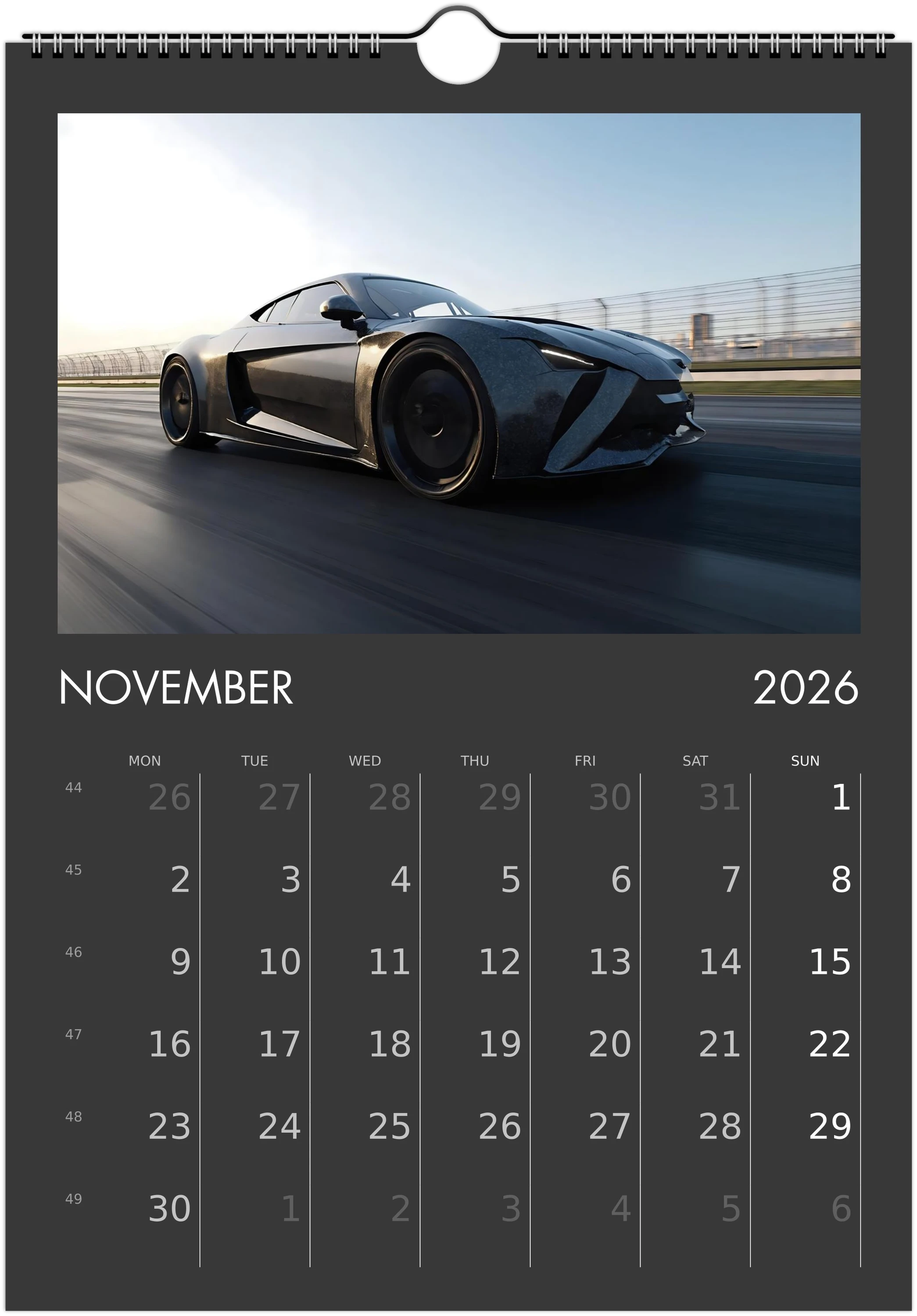 2026 Calendar | ENGLISH | Ultra Racing Sports Cars. Futuristic Sports Vehicles Racing Car for Speed Lovers