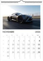 2026 Calendar | SPANISH | Sports and Futuristic Vehicles Race Car