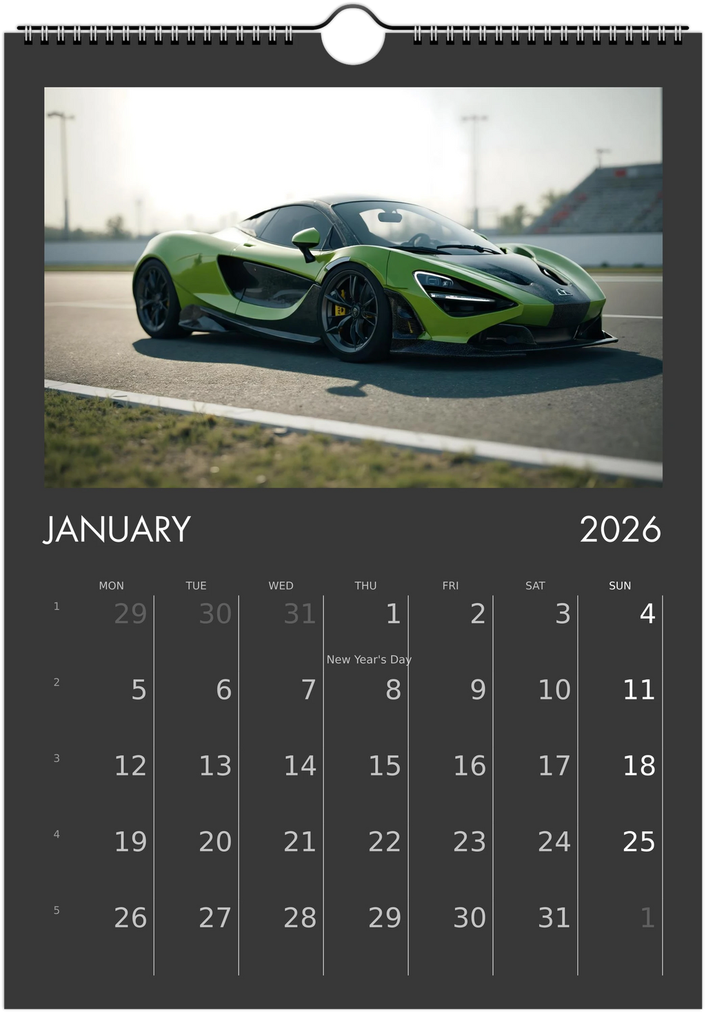 2026 Calendar | ENGLISH | Ultra Racing Sports Cars. Futuristic Sports Vehicles Racing Car for Speed Lovers