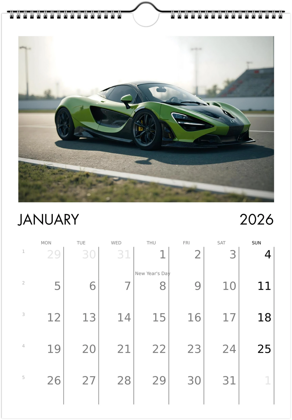 2026 Calendar | ENGLISH | Ultra Racing Sports Cars. Futuristic Sports Vehicles Racing Car for Speed Lovers