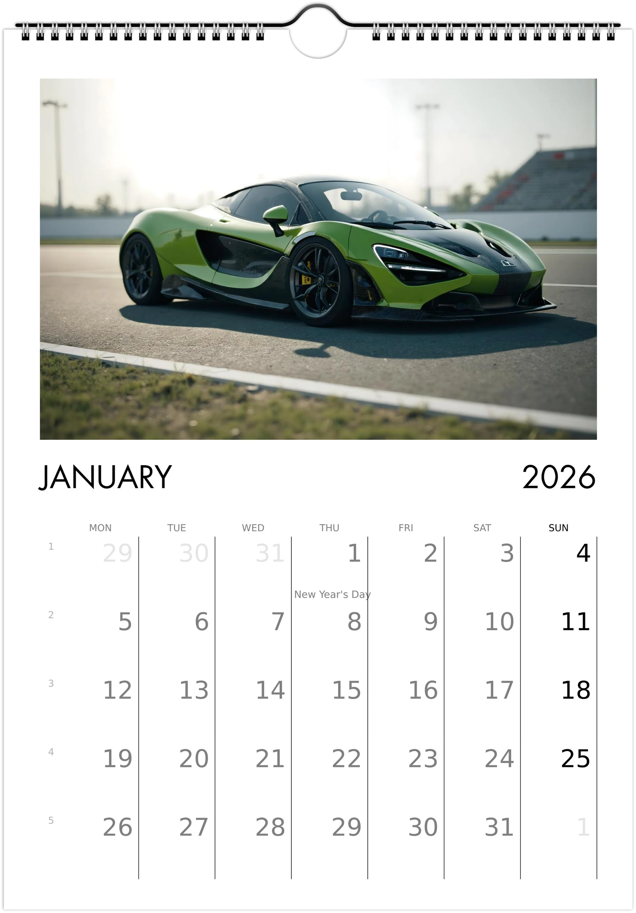 2026 Calendar | ENGLISH | Ultra Racing Sports Cars. Futuristic Sports Vehicles Racing Car for Speed Lovers