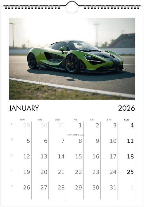 2026 Calendar | ENGLISH | Ultra Racing Sports Cars. Futuristic Sports Vehicles Racing Car for Speed Lovers