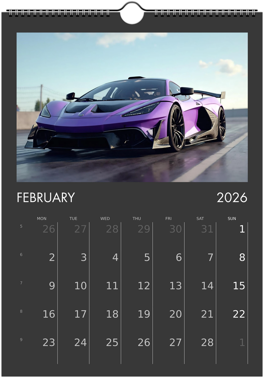 2026 Calendar | ENGLISH | Ultra Racing Sports Cars. Futuristic Sports Vehicles Racing Car for Speed Lovers