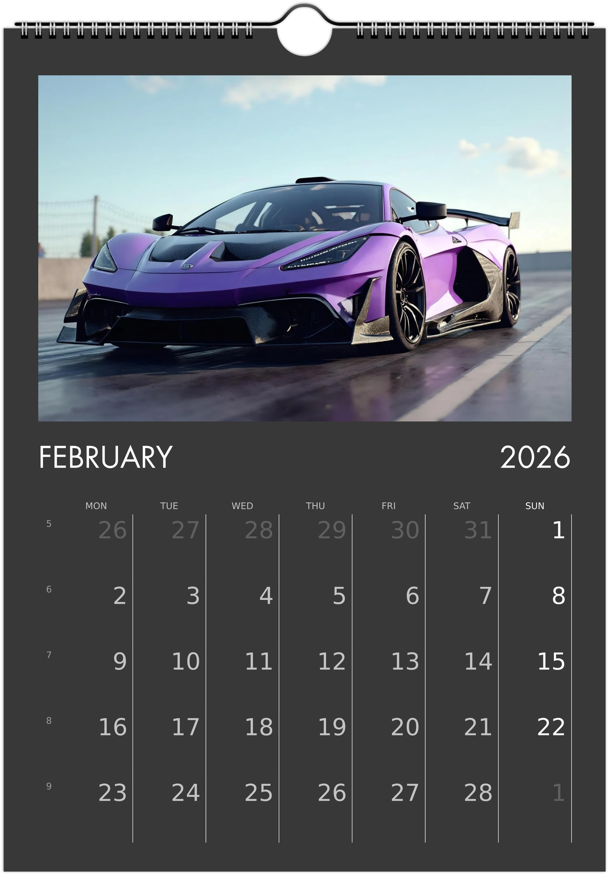 2026 Calendar | ENGLISH | Ultra Racing Sports Cars. Futuristic Sports Vehicles Racing Car for Speed Lovers