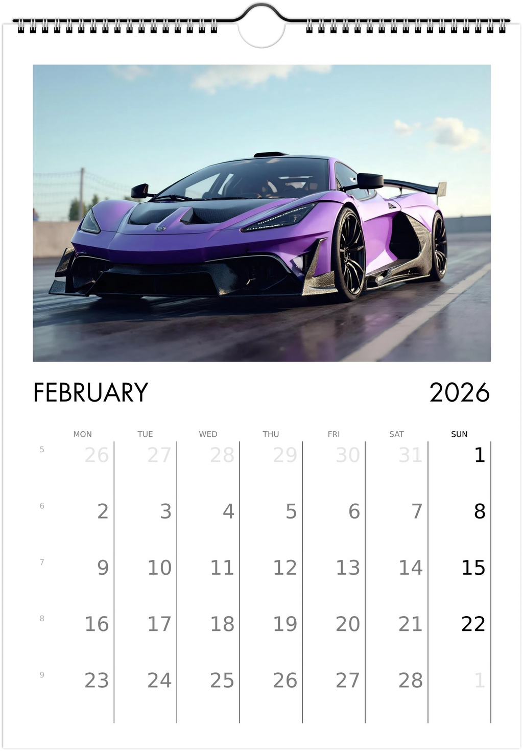 2026 Calendar | ENGLISH | Ultra Racing Sports Cars. Futuristic Sports Vehicles Racing Car for Speed Lovers