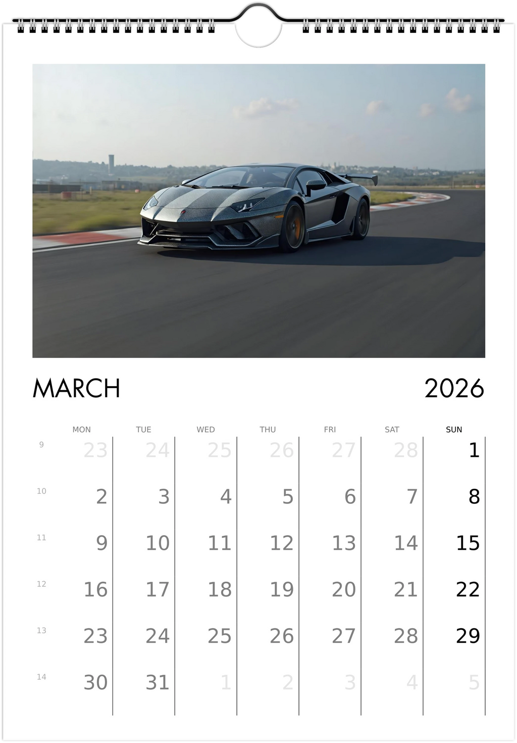 2026 Calendar | ENGLISH | Ultra Racing Sports Cars. Futuristic Sports Vehicles Racing Car for Speed Lovers