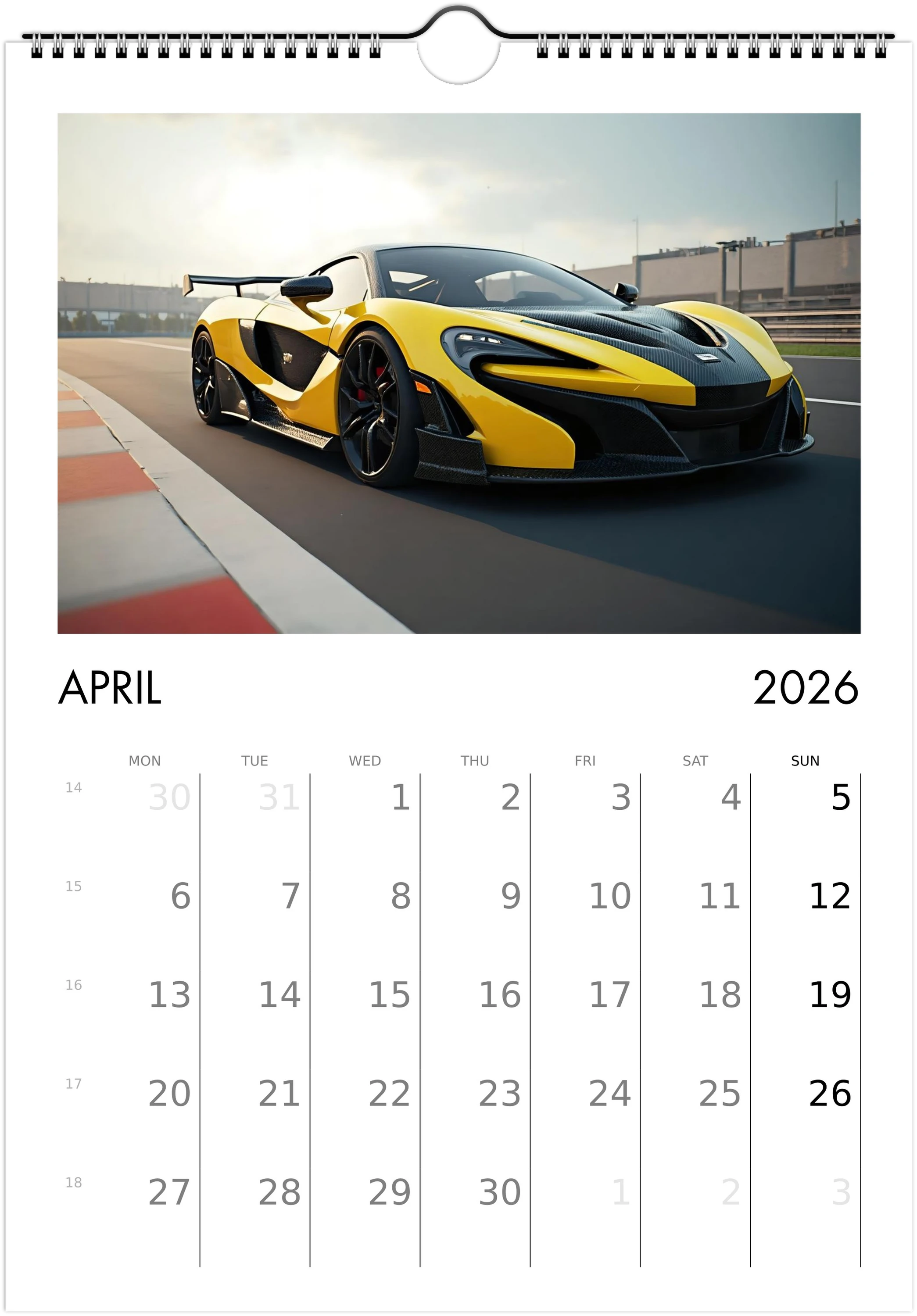 2026 Calendar | ENGLISH | Ultra Racing Sports Cars. Futuristic Sports Vehicles Racing Car for Speed Lovers