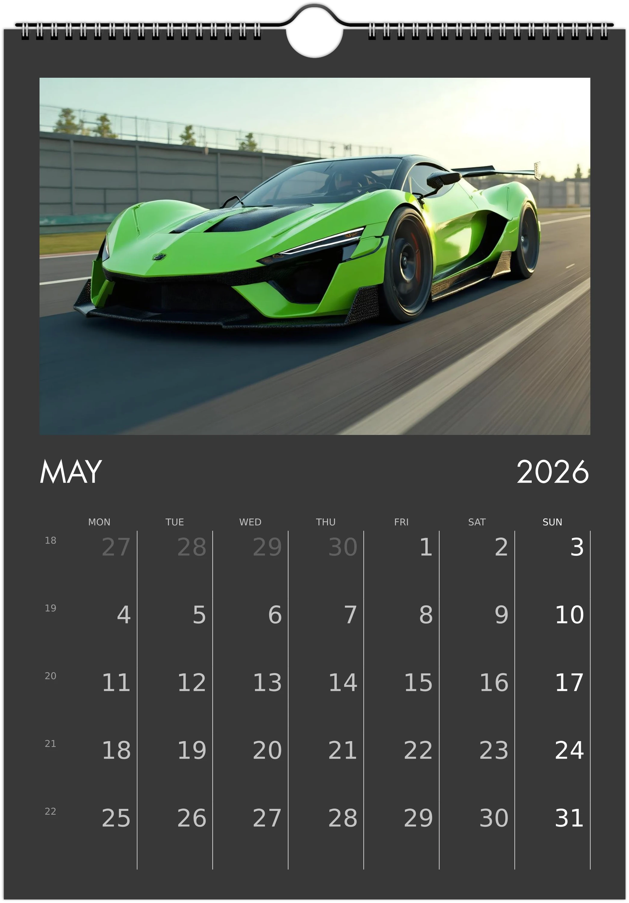2026 Calendar | ENGLISH | Ultra Racing Sports Cars. Futuristic Sports Vehicles Racing Car for Speed Lovers