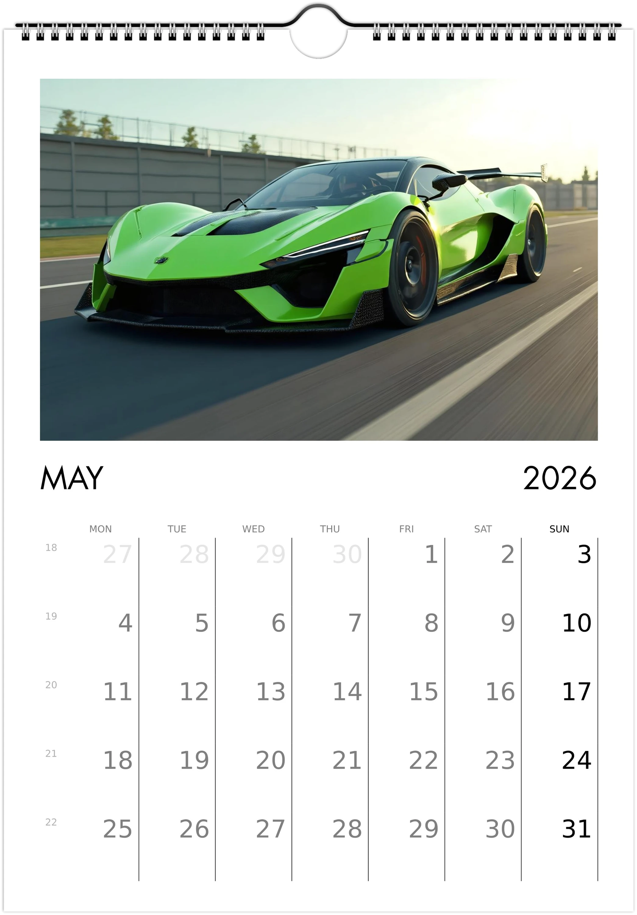 2026 Calendar | ENGLISH | Ultra Racing Sports Cars. Futuristic Sports Vehicles Racing Car for Speed Lovers