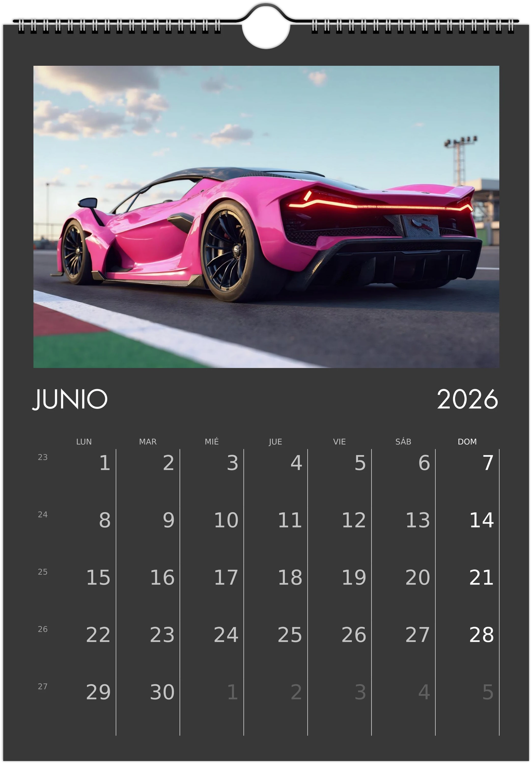 2026 Calendar | SPANISH | Sports and Futuristic Vehicles Race Car