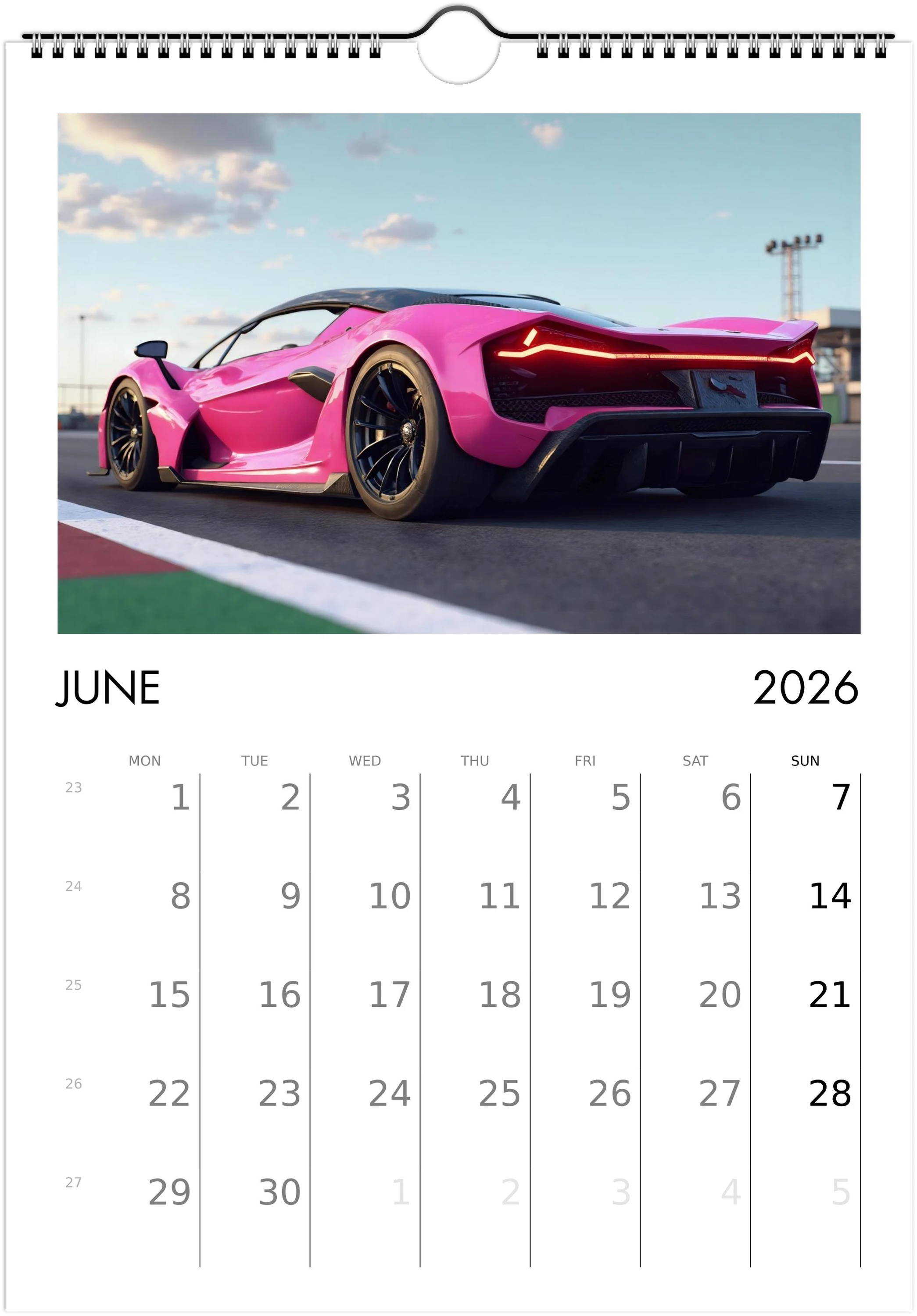 2026 Calendar | ENGLISH | Ultra Racing Sports Cars. Futuristic Sports Vehicles Racing Car for Speed Lovers