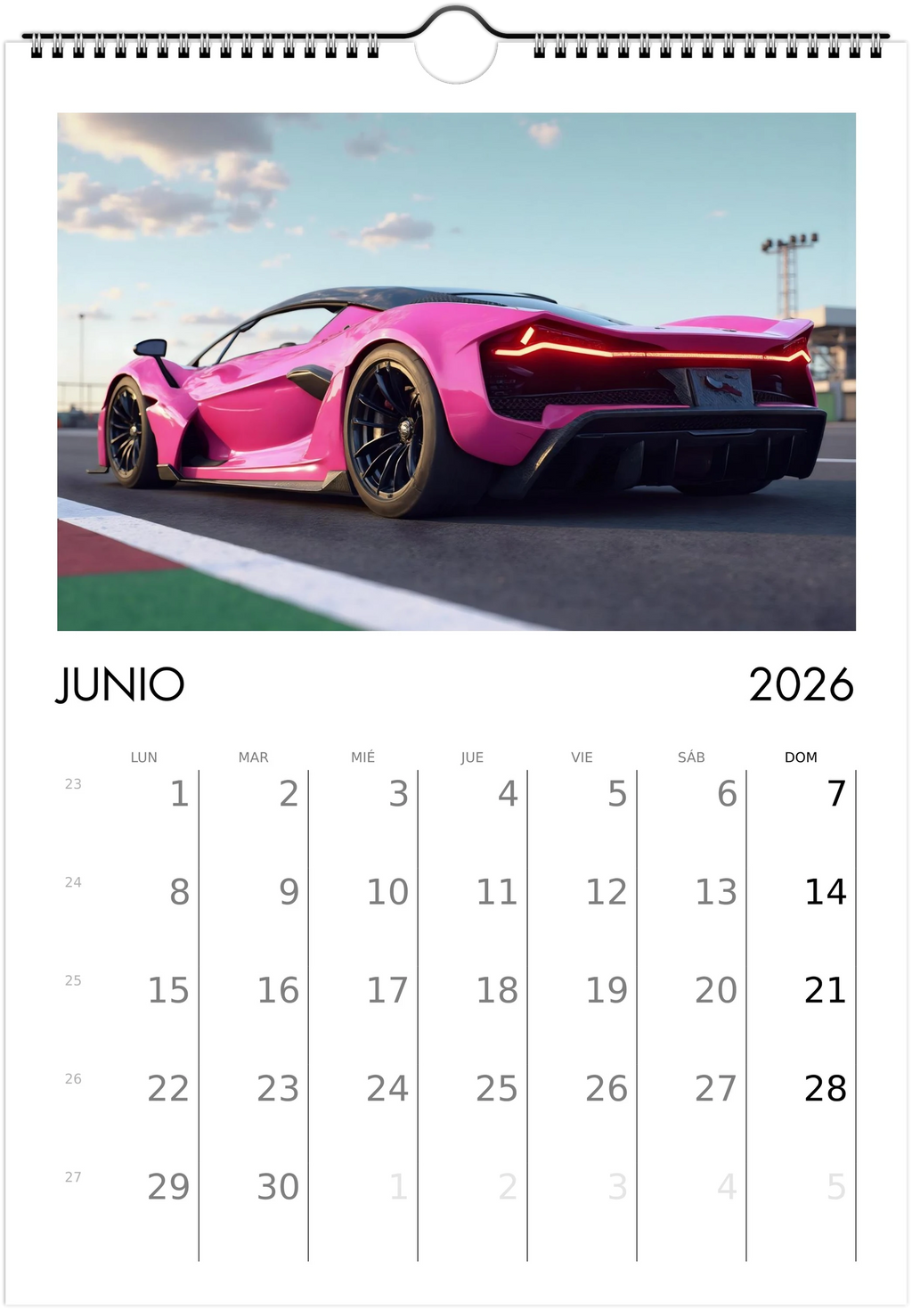 2026 Calendar | SPANISH | Sports and Futuristic Vehicles Race Car