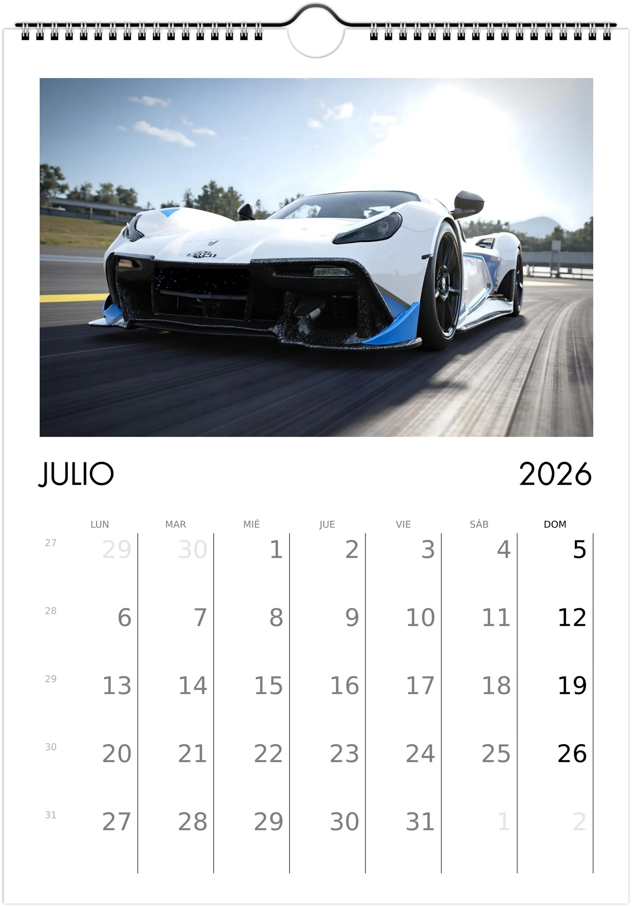 2026 Calendar | SPANISH | Sports and Futuristic Vehicles Race Car