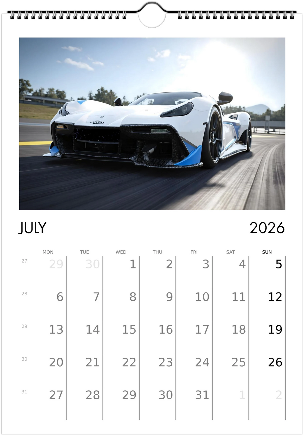 2026 Calendar | ENGLISH | Ultra Racing Sports Cars. Futuristic Sports Vehicles Racing Car for Speed Lovers