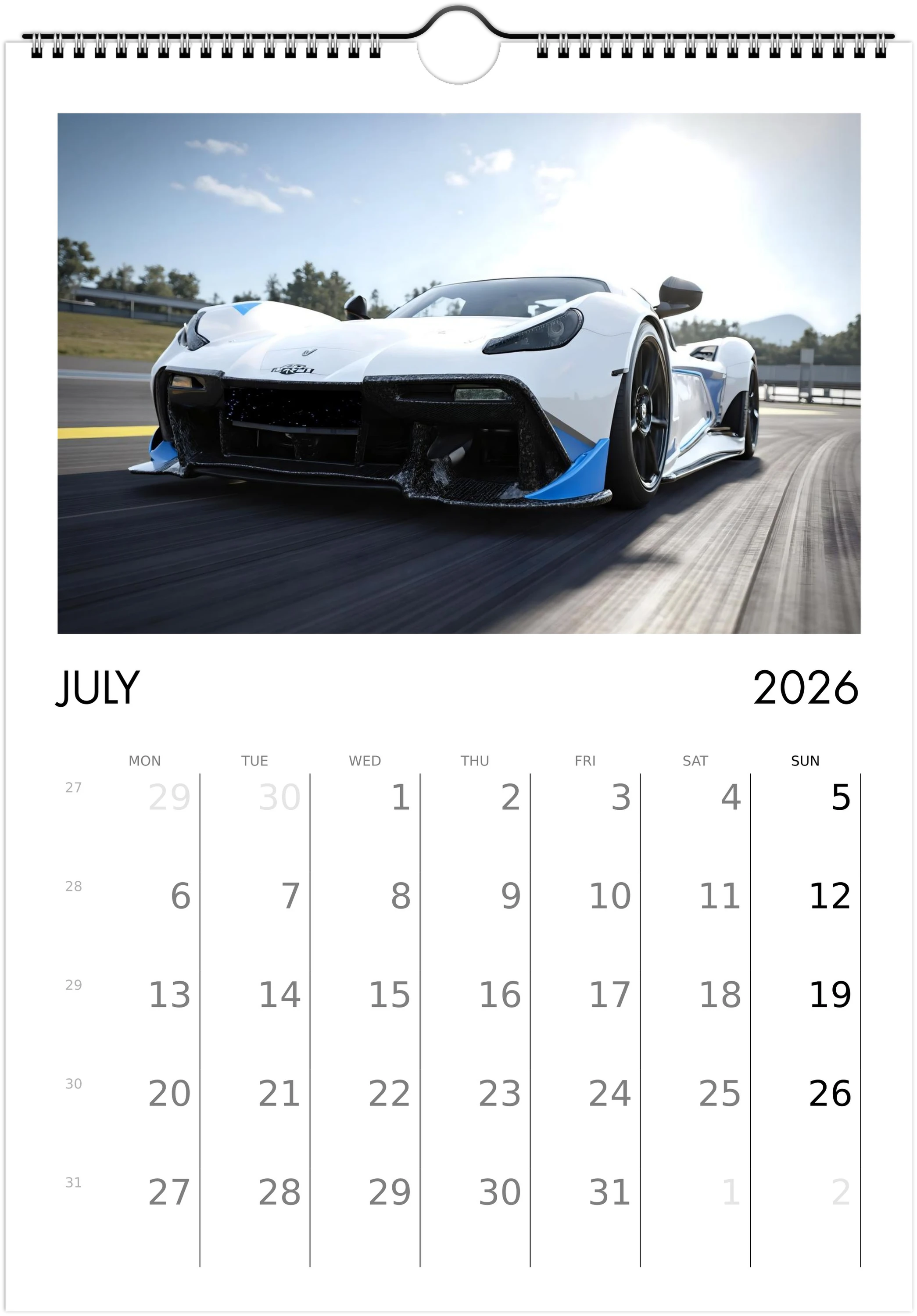 2026 Calendar | ENGLISH | Ultra Racing Sports Cars. Futuristic Sports Vehicles Racing Car for Speed Lovers