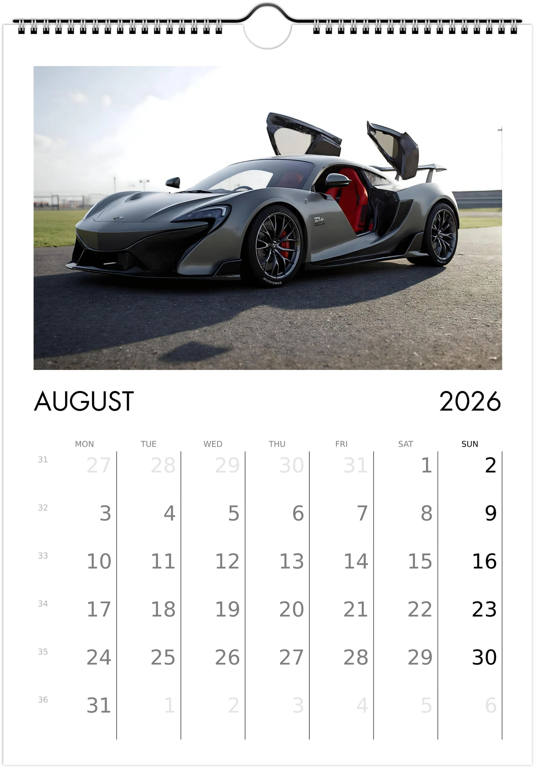 2026 Calendar | ENGLISH | Ultra Racing Sports Cars. Futuristic Sports Vehicles Racing Car for Speed Lovers