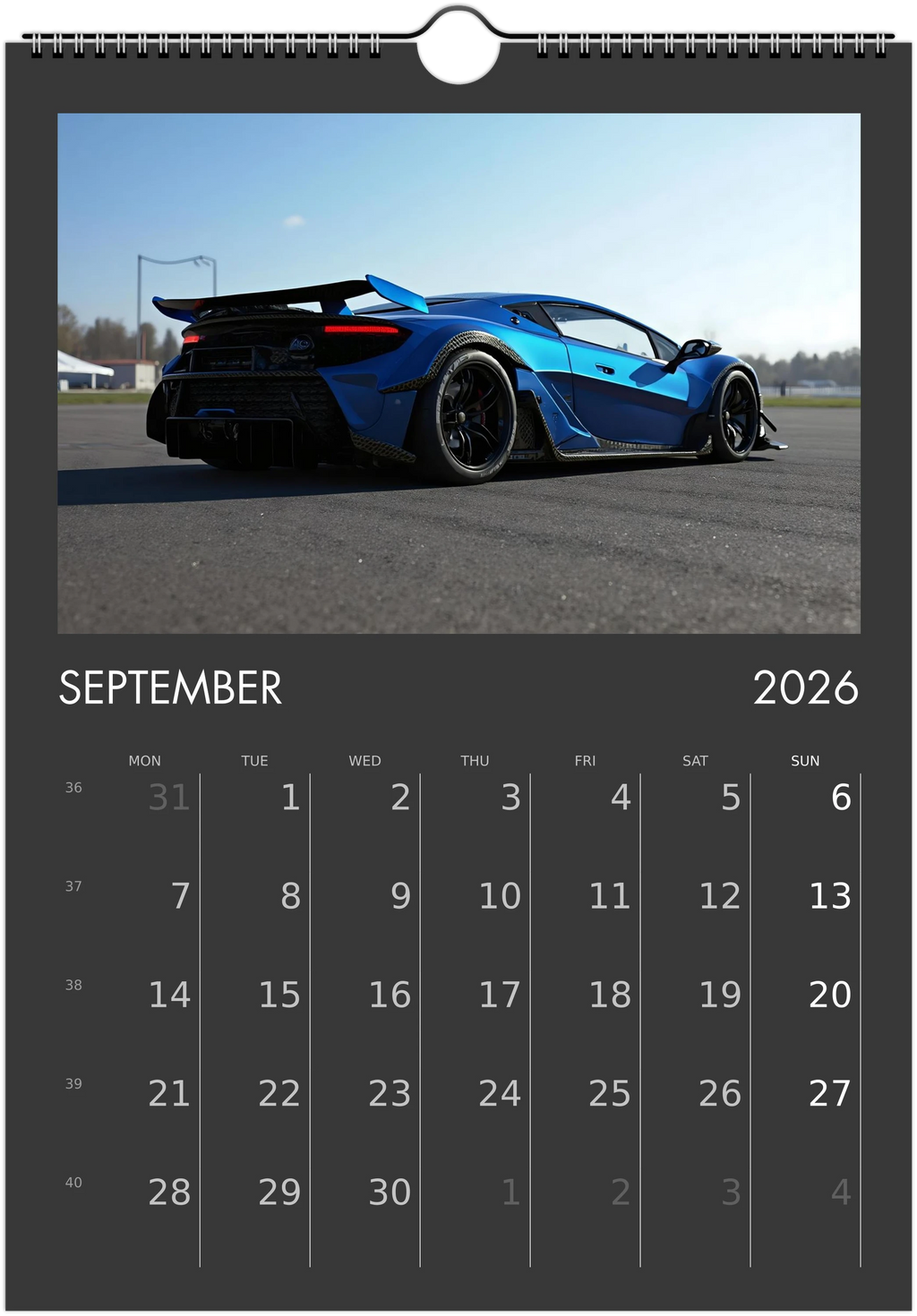 2026 Calendar | ENGLISH | Ultra Racing Sports Cars. Futuristic Sports Vehicles Racing Car for Speed Lovers