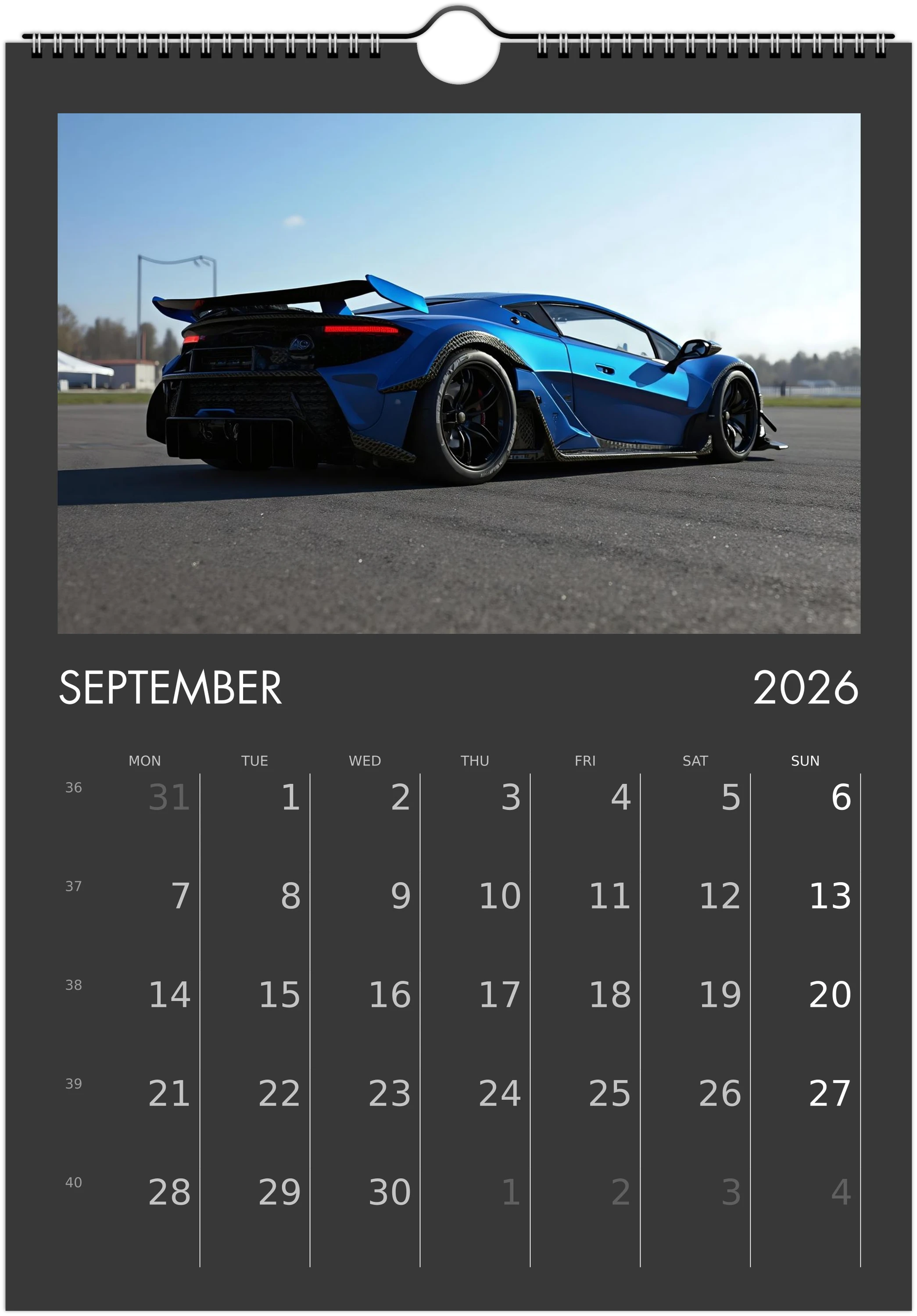 2026 Calendar | ENGLISH | Ultra Racing Sports Cars. Futuristic Sports Vehicles Racing Car for Speed Lovers