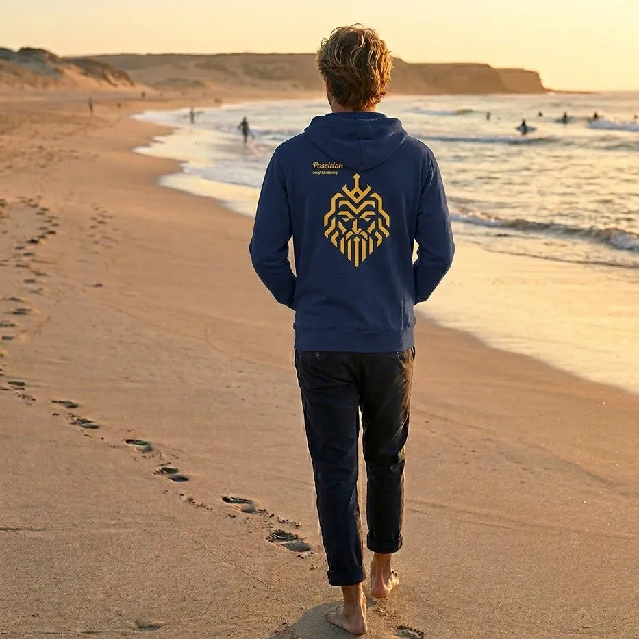 Unisex Zip-Up Hoodie Poseidon Surf Academy 🌊 | Organic Cotton and Recycled Polyester | Sustainable Surf Hoodie for Men and Women