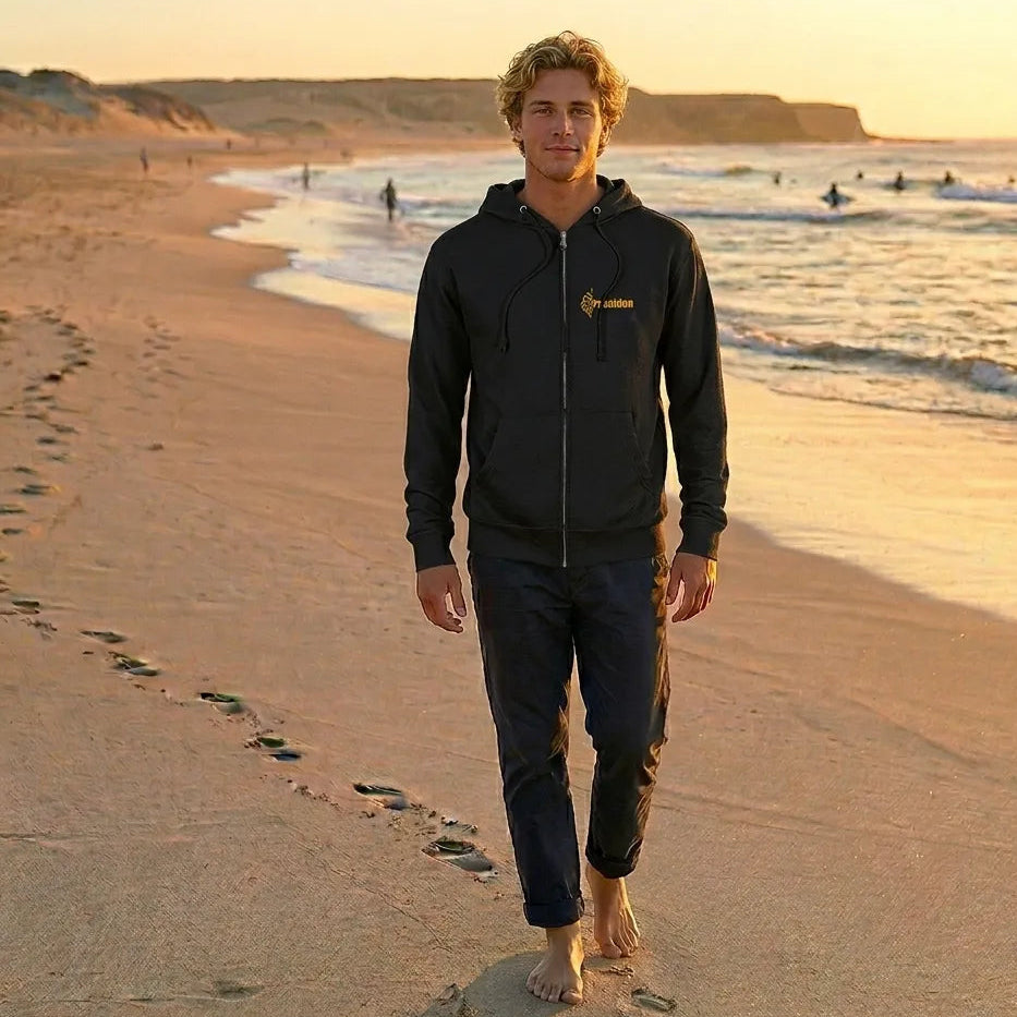 Unisex Zip-Up Hoodie Poseidon Surf Academy 🌊 | Organic Cotton and Recycled Polyester | Sustainable Surf Hoodie for Men and Women
